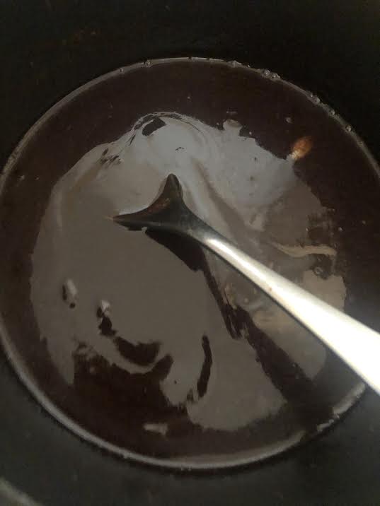 Syrup mixture melted in pan