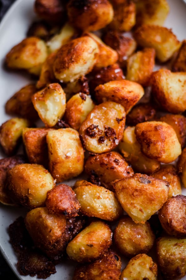 Roast Potatoes on a white platter