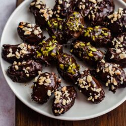 Chocolate dates on plate