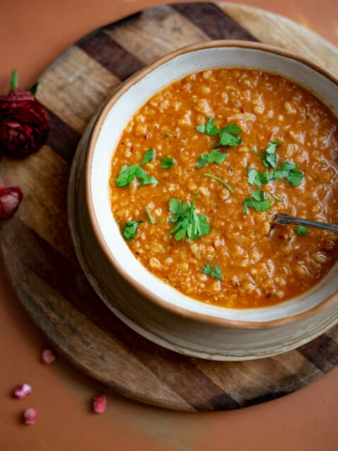 Turkish Lentil Soup with Parsley on top