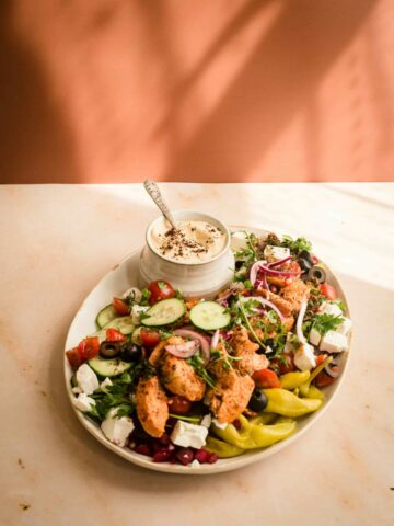 Turkish Chicken Salad with Hummus on platter