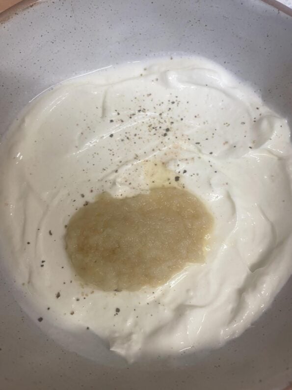 Yoghurt, Garlic and Salt and Pepper in bowl