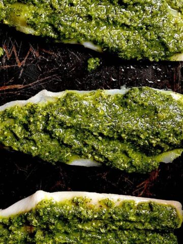 Mint and Coriander marinade on three pieces of Fish