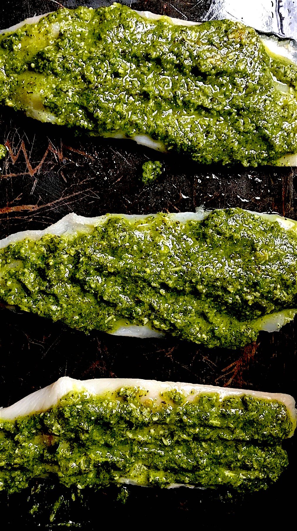 Mint and Coriander marinade on three pieces of Fish