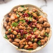 Medames and pomegranate in bowl