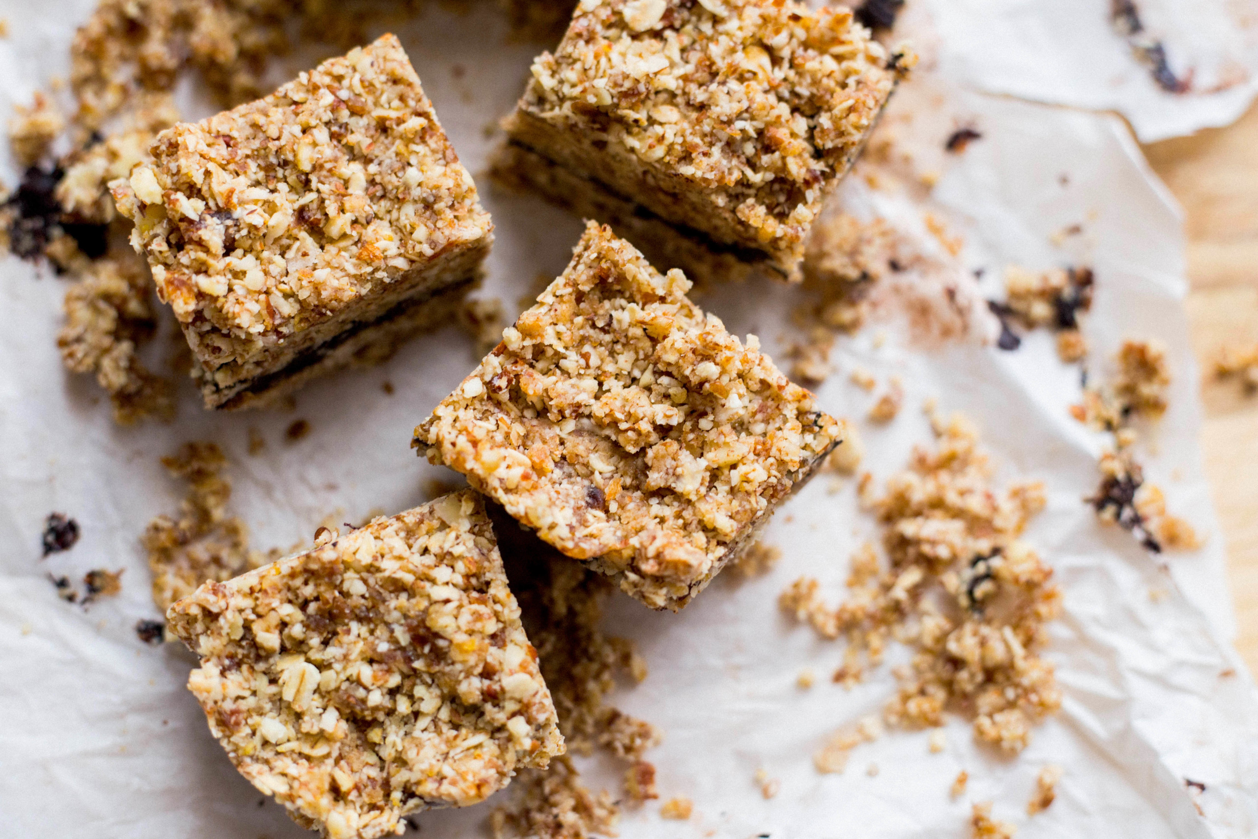 4 Oat and Date Bars on baking paper