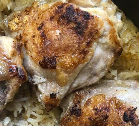 Chicken and rice cooked in pot