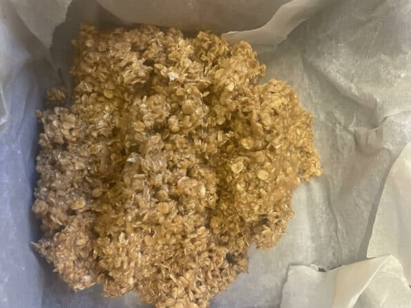Oat mixture added to tin
