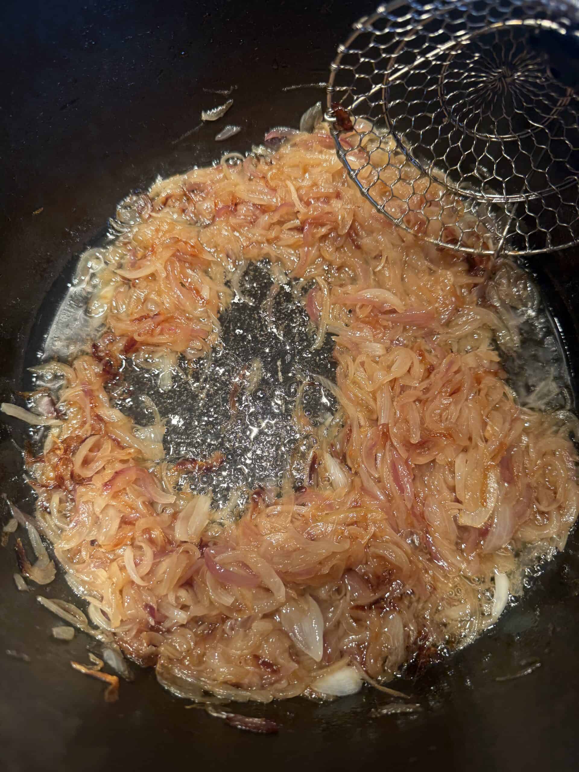 Browned onions in pot