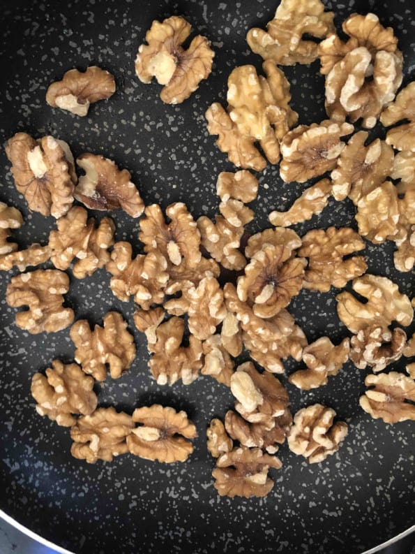 Walnuts in dry pan
