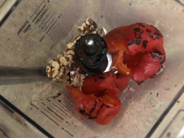 Red peppers and walnuts in blender