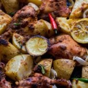 One tray Middle Eastern Chicken and Potato Traybake cooked