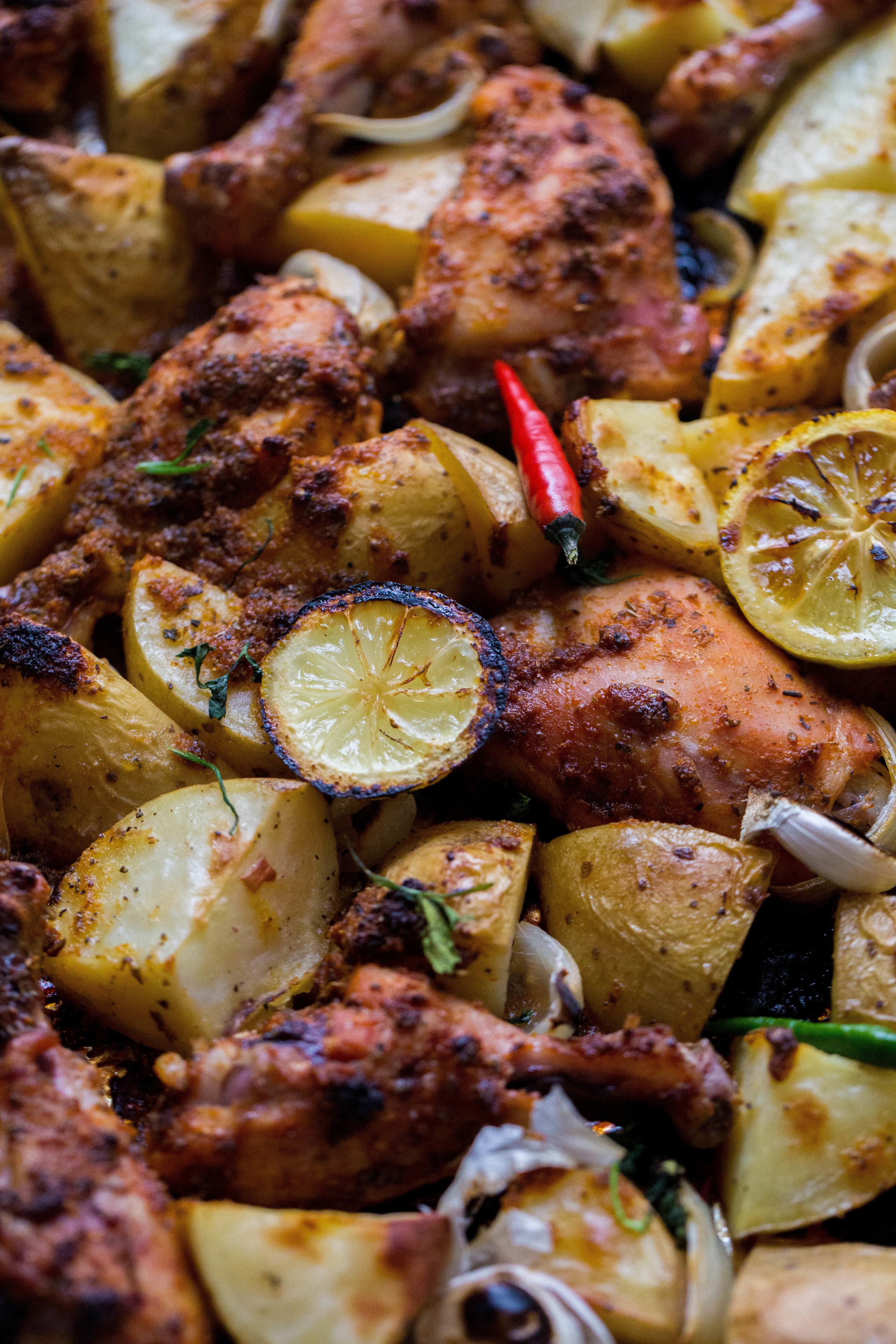 One tray Herb and Citrus Chicken with Potatoes on tray