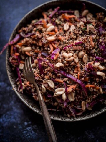 Thai Quinoa Crunch Salad in a bowl with fork