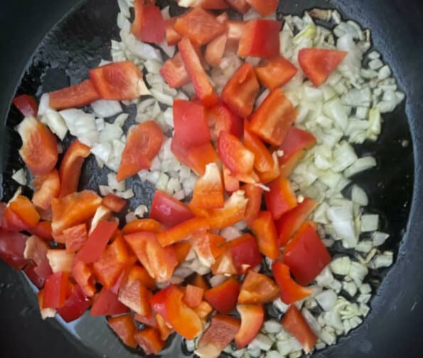 Peppers and Onions in pan