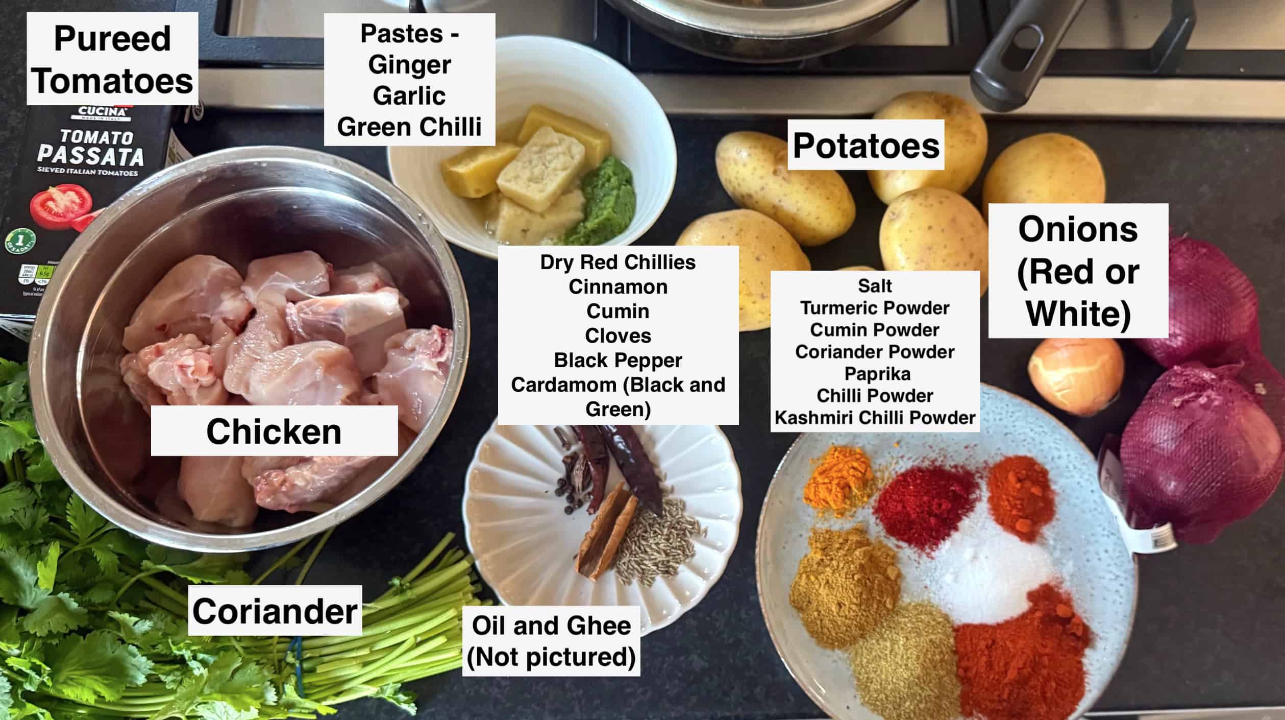 Chicken Akni - The BEST One Pot Chicken and Rice Pilau Akni ingredients on table