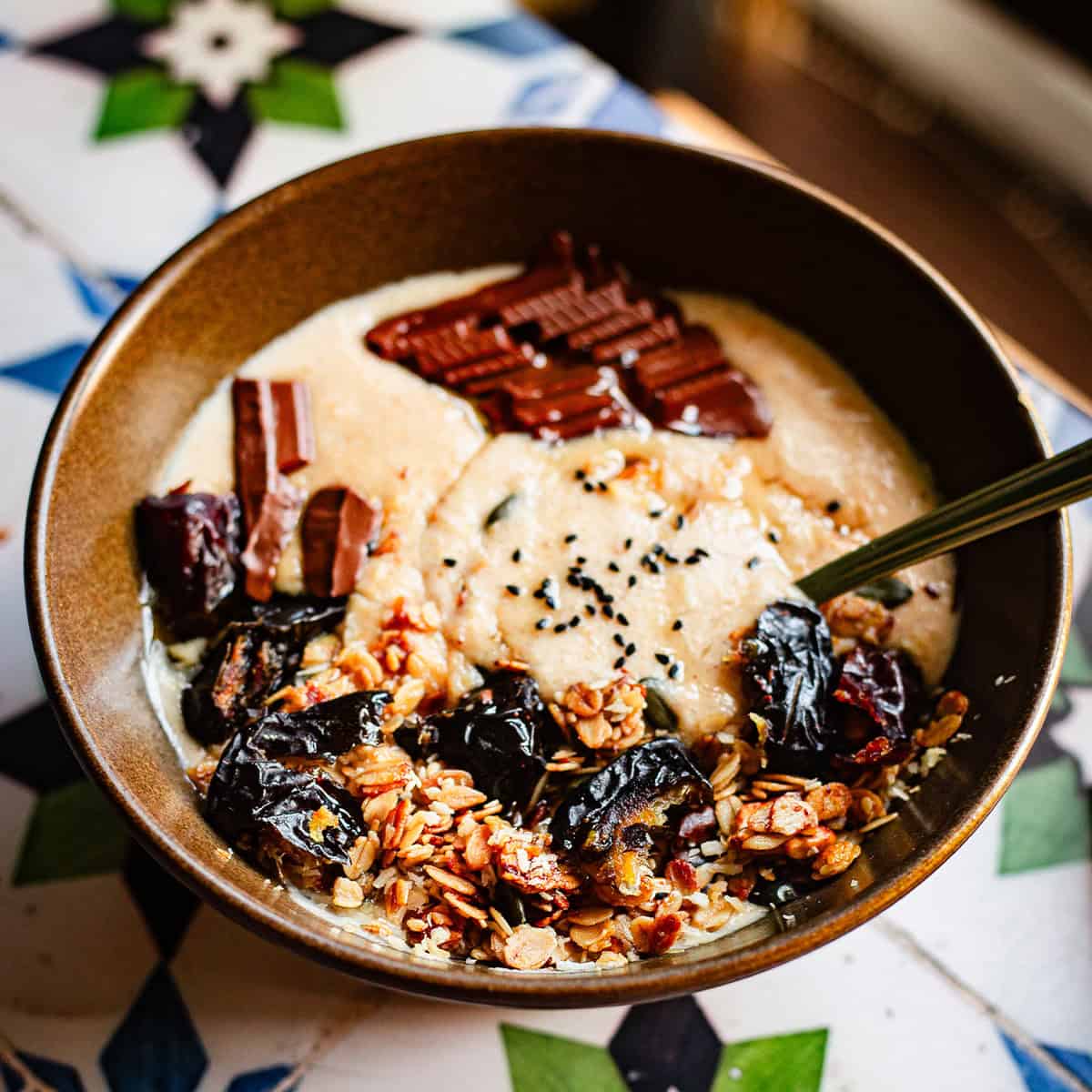 Talbina in bowl with toppings