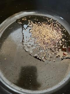 Mustard Seeds and Cumin Seeds in oil in pot