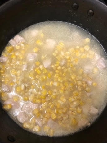 Chicken and sweetcorn soup on hob