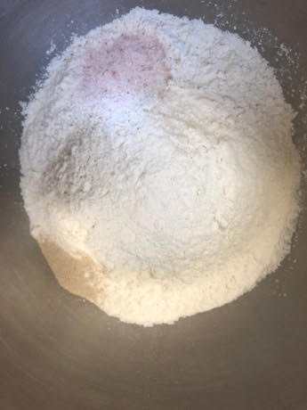 Flour, salt and yeast in bowl