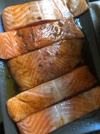 Salmon basted with marinade