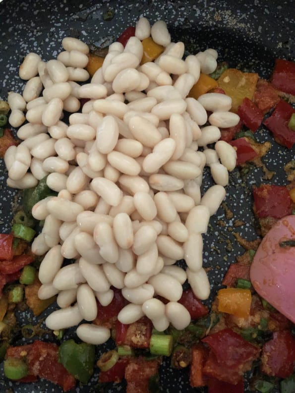 Beans added to pan