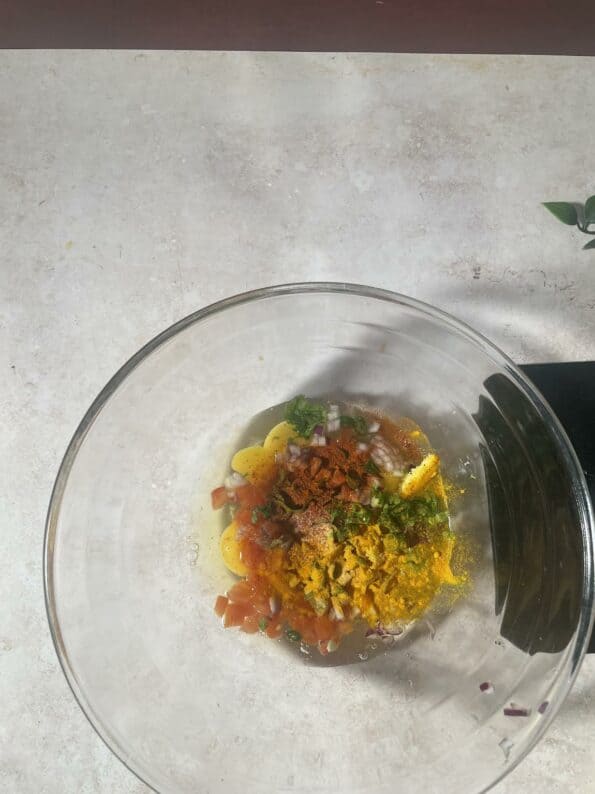 Egg, Spices and Veg in a bowl