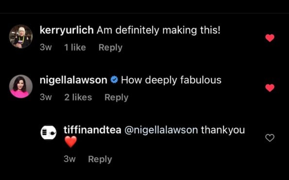 Nigella's comment on instagram