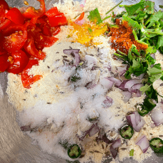 Vegetables and spices in bowl