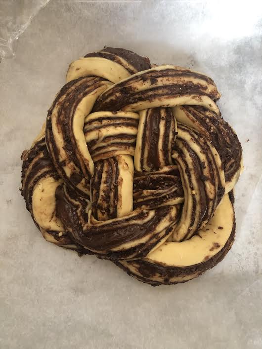 Nutella knot on baking paper