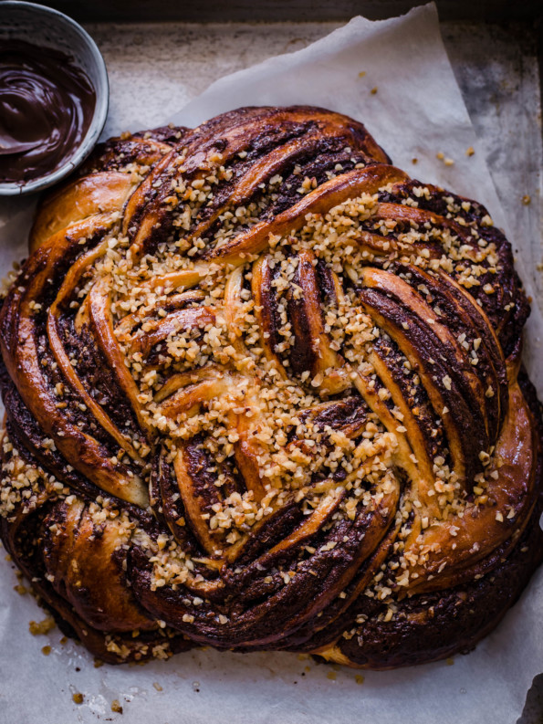 Nutella Bread in a braid on white baking paper