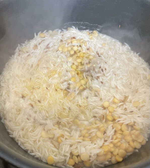 Dal and Rice in pot with most water evaporated