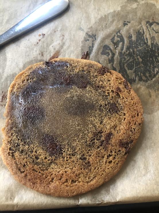 Bottom of cookie on lined tray 
