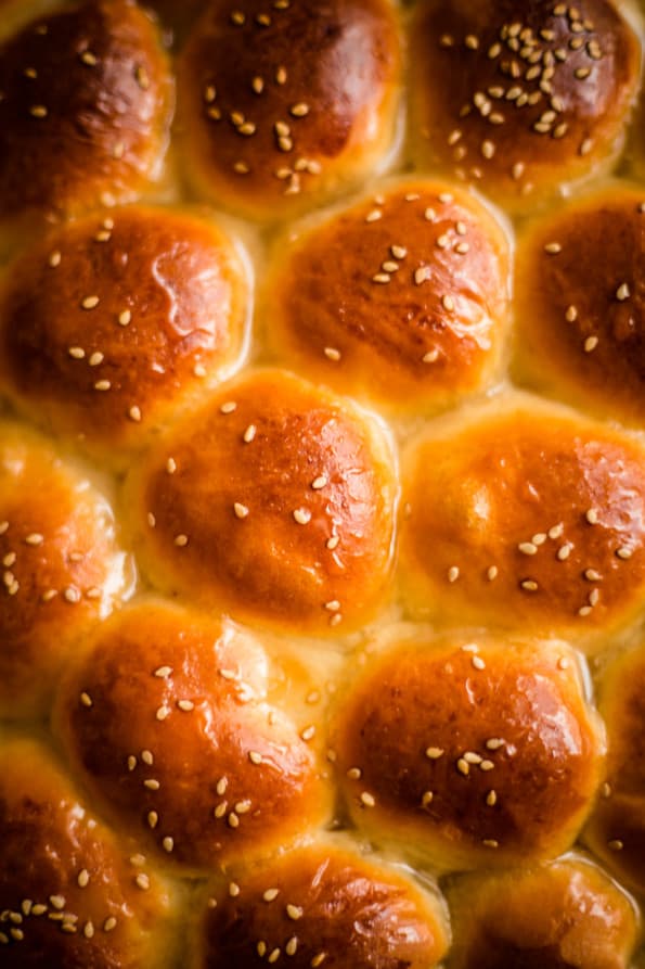 Honey Bread rolls up close all joined together