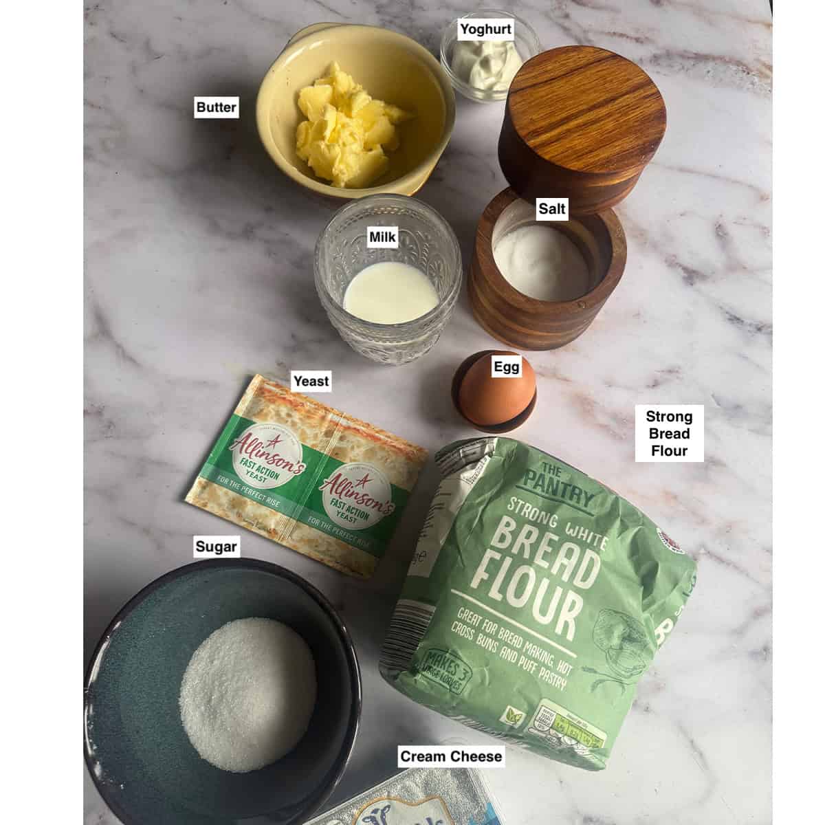 Honeycomb bread ingredients on table