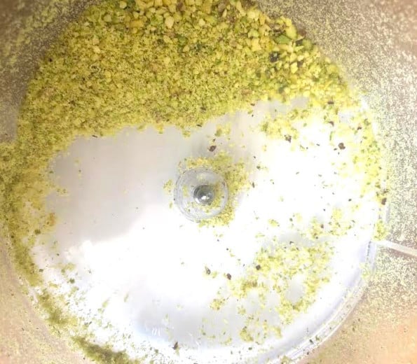 Crushed pistachios in blender