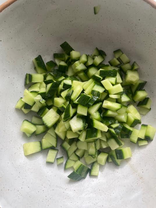Chopped cucumber in a bowl