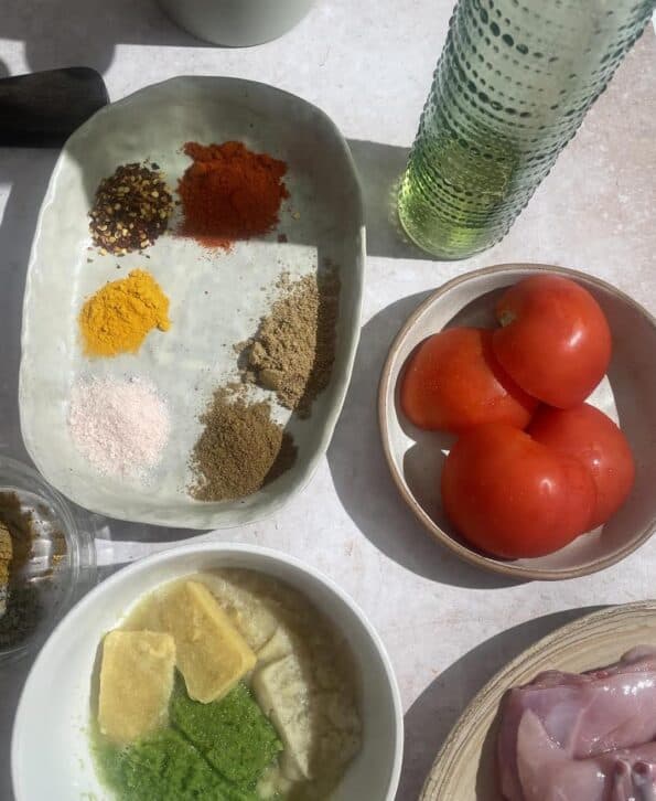 Chicken Karahi ingredients on table