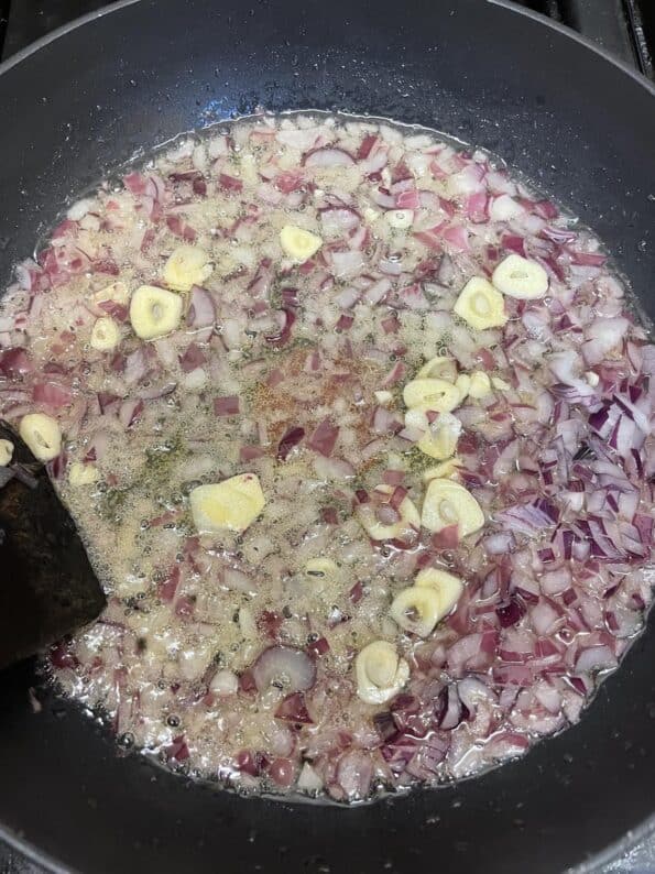 Onions and Garlic in pan