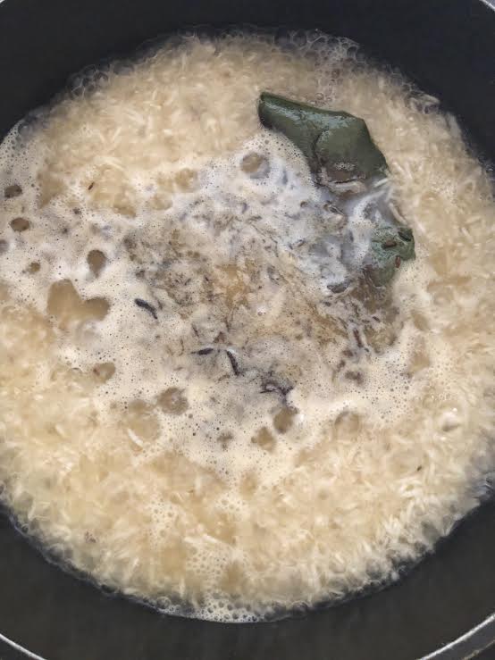 Rice simmering in pot