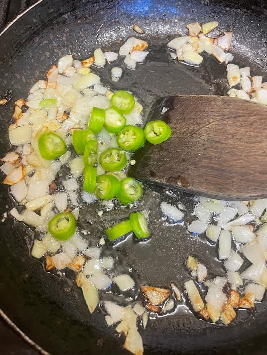 Green Peppers added to pan