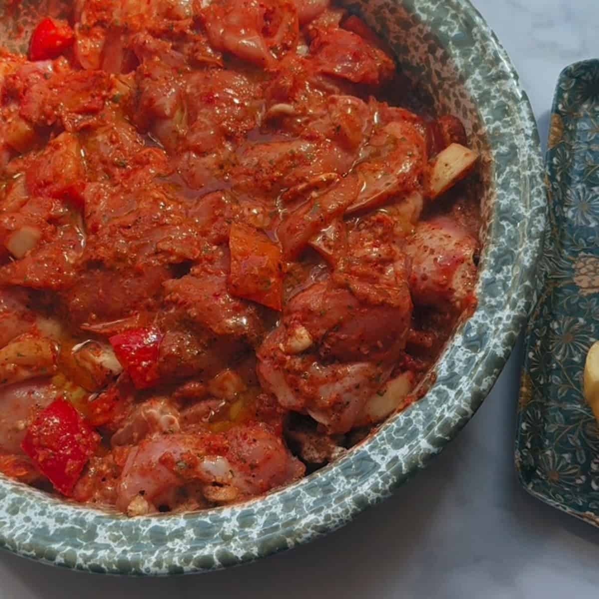 Tavuk Sis - Turkish Chicken Shish Kebab Chicken Shish marinade in bowl