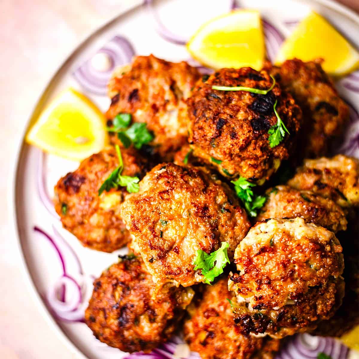Indian Chicken kebabs piled on plate