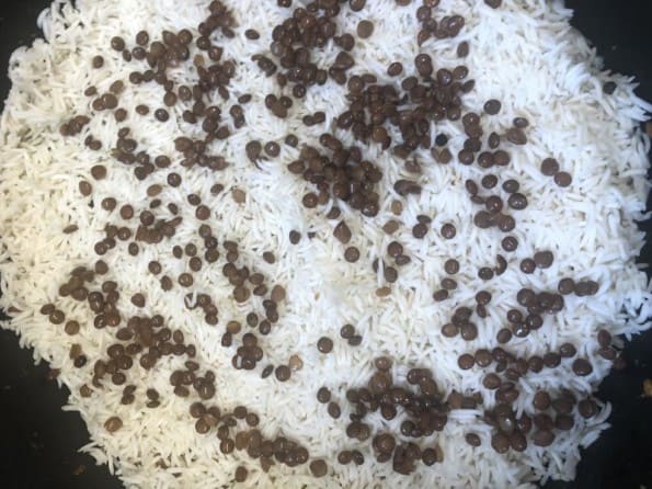 Masoor Dal on top of rice layer