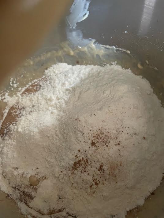 Flour and Cinnamon in bowl of stand mixer