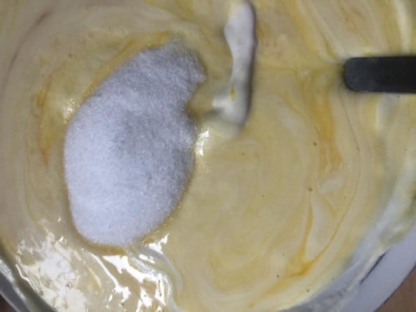 Sugar added to cream cheese bowl