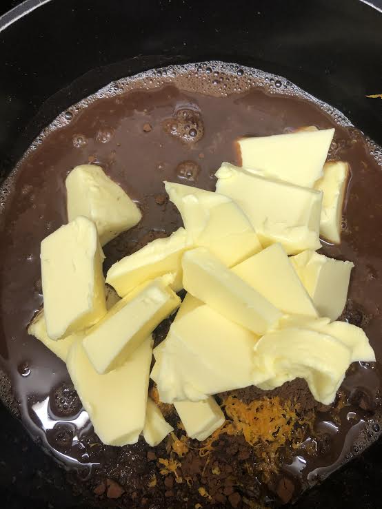 Butter, Coffee, Cocoa, Vanilla and Zest in pan