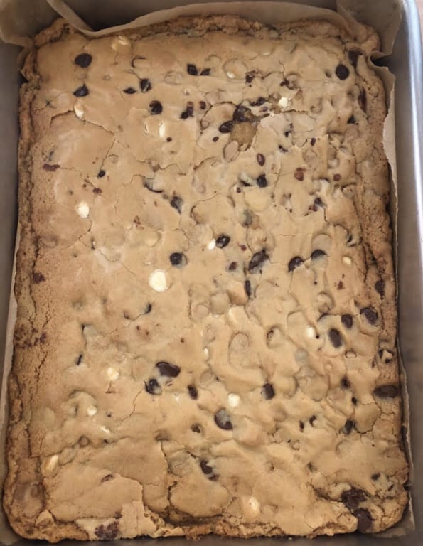 Baked Cookie bar dough in tray