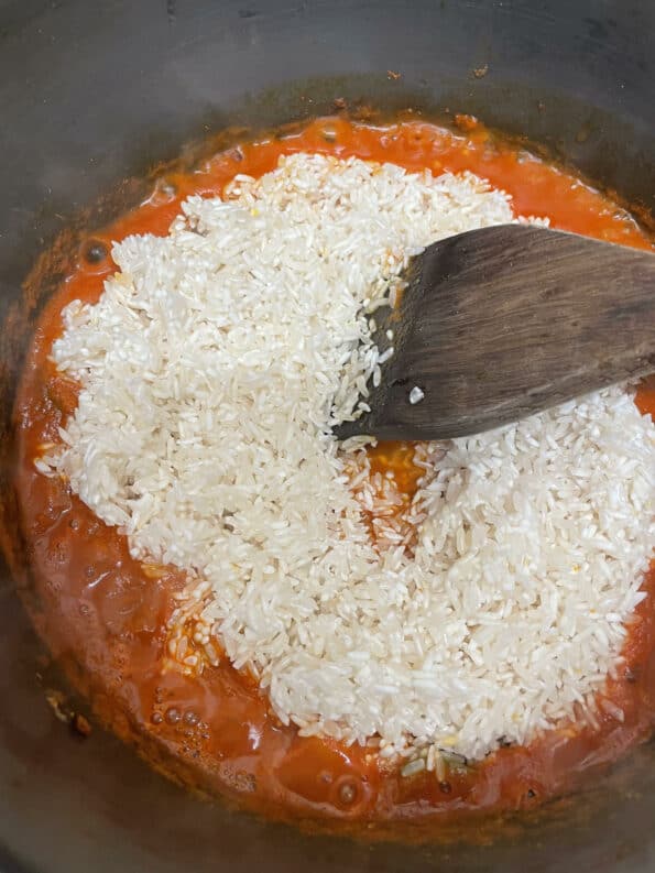 Rice added to pot