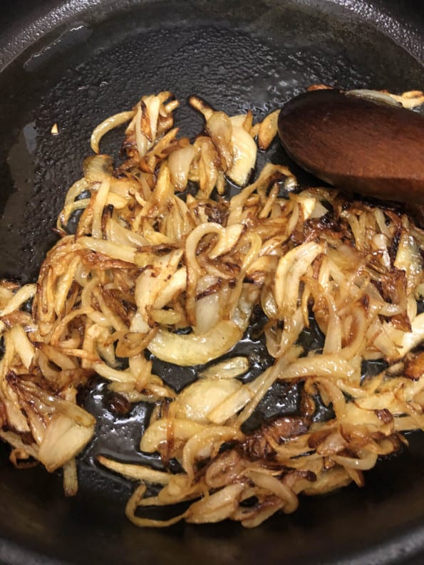Browned onions in pot